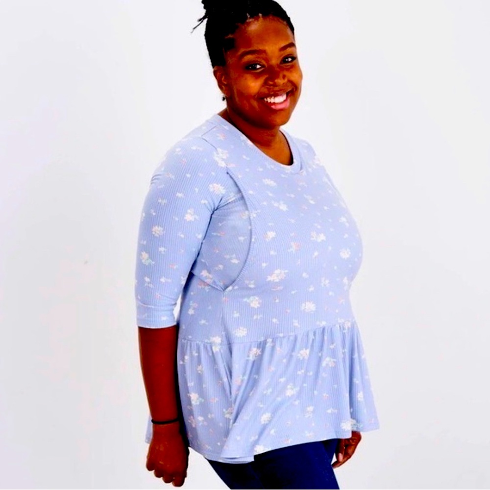 Latched Mama blue floral babydoll nursing top